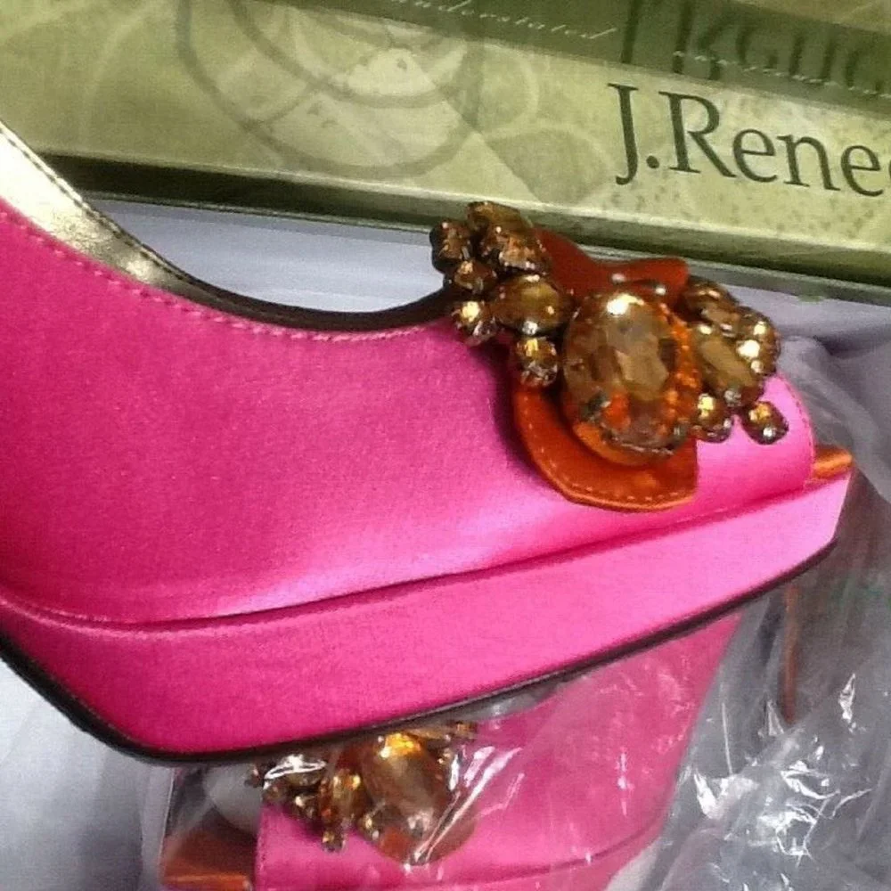 brand new Pink & Orange J Renee REGINA Peeptoe Satin Shoes with Jewels in Size 8